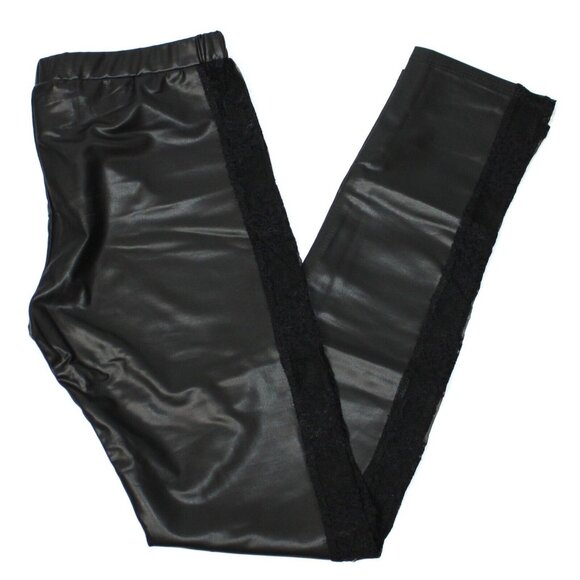 Miss Pinky Women's Faux Leather Black Leggings with Inset Lace Sides size M NWT - Picture 1 of 7